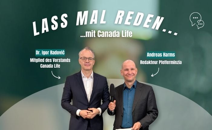Pfefferminzia-Redakteur Andreas Harms sprach auf der DKM in Dortmund mit Igor Radović, Vorstandsmitglied von Canada Life.