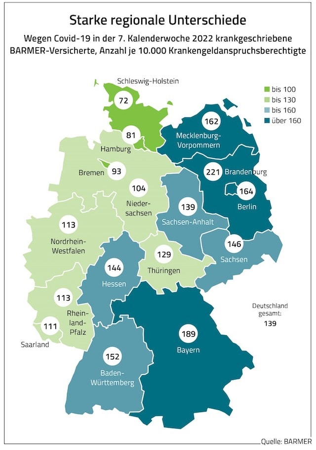 Eine Grafik verdeutlicht die starken regionalen Unterschiede bei Corona-Erkrankten