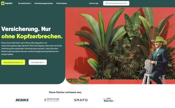 Startseite des Digitalversicherers Hepster