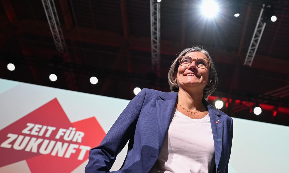 Die frischgewählte Chefin der IG Metall Christiane Benner auf dem Gewerkschaftstag in Frankfurt am Main