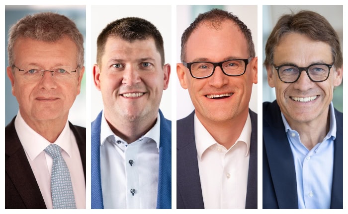 Haben sich auf ein zweites Angebot im Rahmen des Sozialpartnermodells Chemie geeinigt (v.l.): BAVC-Hauptgeschäftsführer Klaus-Peter Stiller, IGBCE-Tarifvorstand Oliver Heinrich, Jürgen Rings, Vorstandsvorsitzender der Höchster Pensionskasse und Christof Quiring, Leiter betriebliche Altersvoersorgung und Mitglied der Geschäftsführung Deutschland bei Fidelity International.