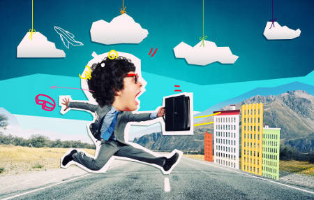 Collage mit Geschäftsmann in Eile: Cyberkriminelle erzeugen Zeitdruck, um Nutzer in sozialen Netzwerken zu schädigen. Foto: picture alliance / Sergey Nivens/Shotshop