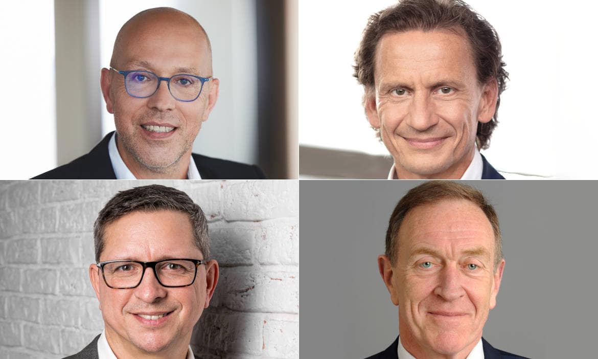Haben Meinungen zur geplanten Altersvorsorge-Reform: Jörg Asmussen (GDV, o.l.), Thomas Richter (BVI, o.r.), Norman Wirth (AfW, u.l.), Michael H. Heinz (BVK, u.r.)