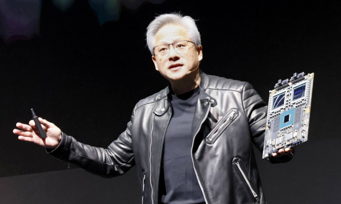 Nvidia-Gründer und -Chef Jen-Hsun Huang auf einer Konferenz für Künstliche Intelligenz in Tokio: Der Grafikkartenspezialist Nvidia ist die größte Position im MSCI World SRI Index