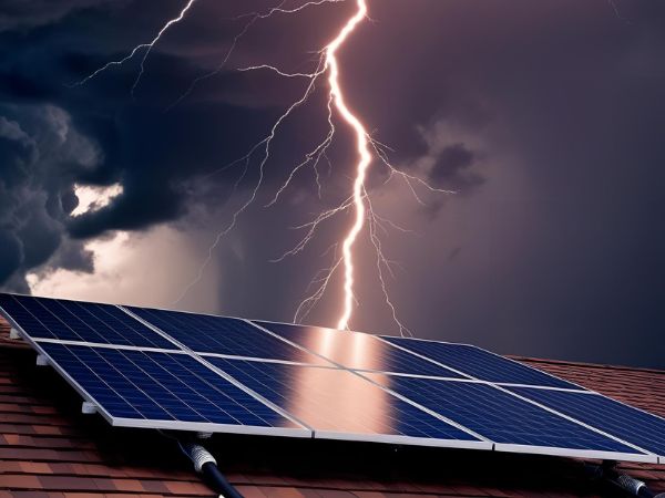 Blitz schlägt in PV-Anlage ein, Foto: Canva KI