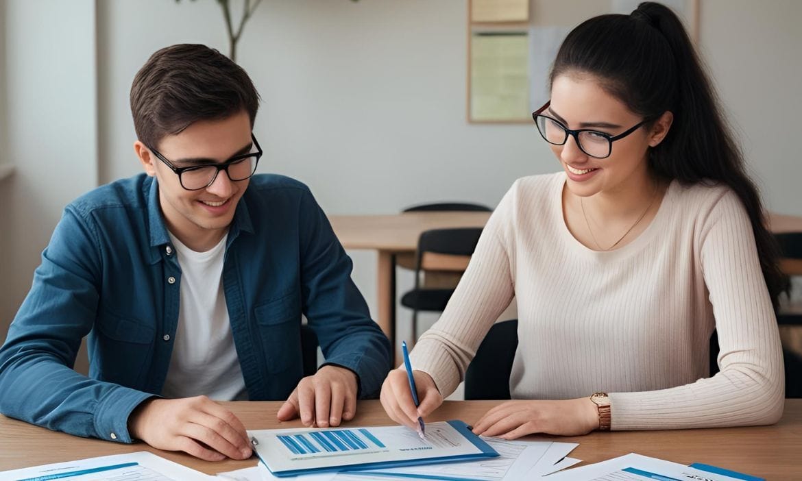 Junges Paar berechnet seine Rente: Lebensversicherungen sind in Deutschland weiterhin beliebt.