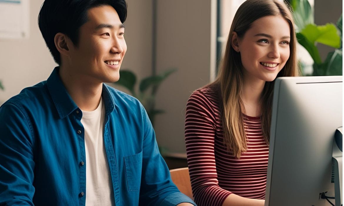 Junger Mann und junge Frau sitzen vor einem PC: Vergleichsportale sind bei jungen Leuten laut einer aktuellen Studie am beliebtesten.