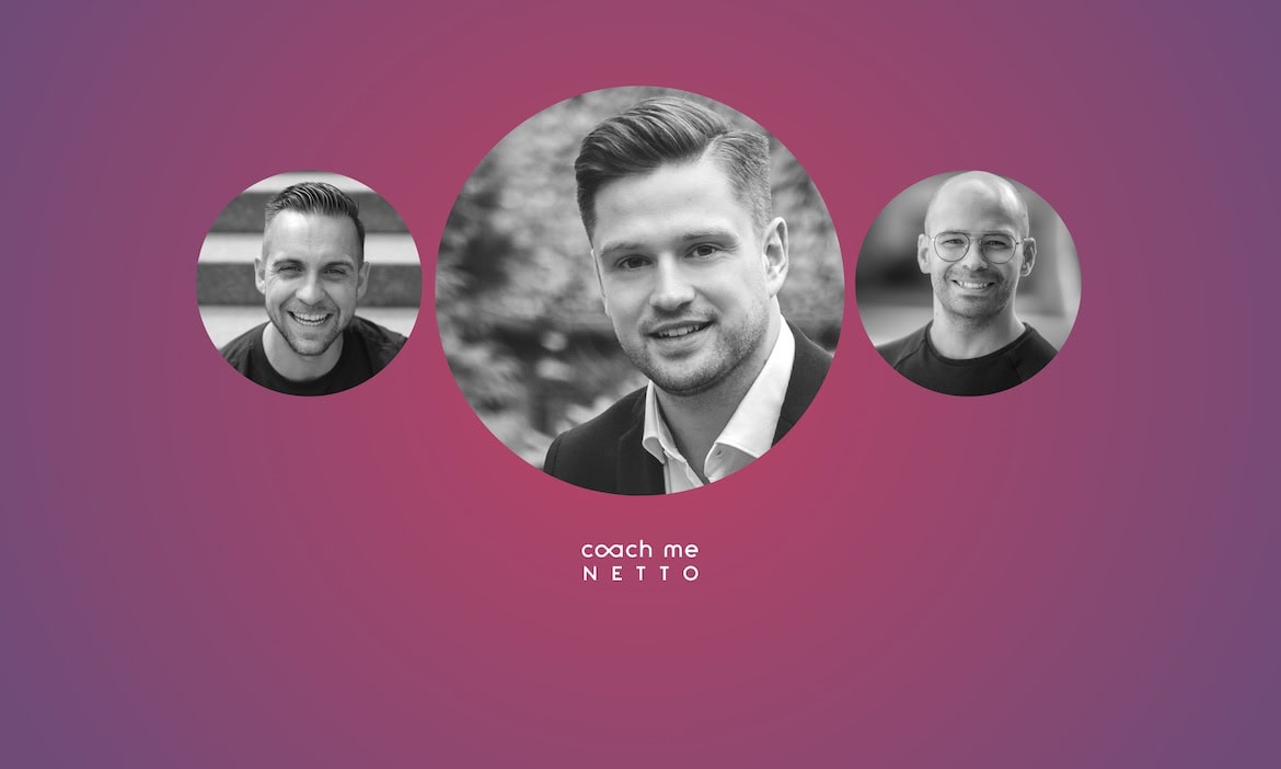 Stephan Busch (links) und Tim Schreitmüller (rechts) von CoachMeNetto interviewen Menschen aus der Branche zum Thema Unternehmertum. Dieses Mal: Pascal Kleinelümern.