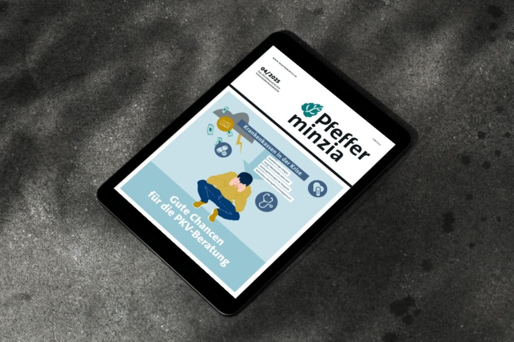 Digitales Infoblatt der Pfefferminzia.de zu Krankenkassen in der Krise, Beratung für die PKV, beste Chancen, Krankenversicherungsschutz.